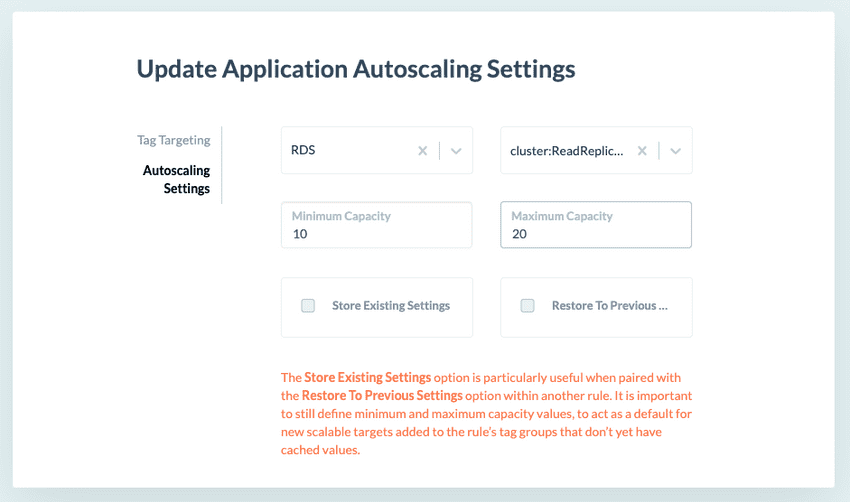 Application Autoscaling basic
settings